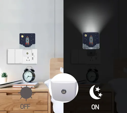 Vista 4 de Luz nocturna LED de exploración espacial, cohete de exploración espacial, luz nocturna con sensor automático de atardecer a amanecer, luz nocturna