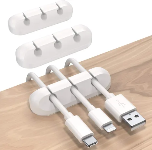 Vista 9 de SOULWIT Clips de soporte para cables, paquete de 3 clips organizadores de cables de silicona autoadhesivos para escritorio, cable de carga USB