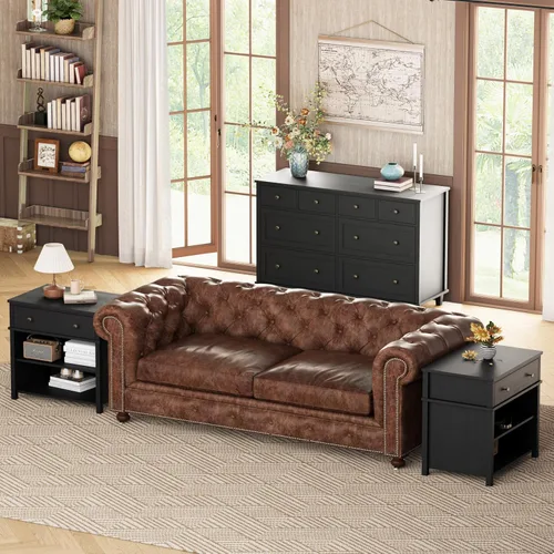 Vista 3 de Cómoda de madera con 8 cajones de 56.3 pulgadas de ancho, cómoda de almacenamiento grande para dormitorio, sala de estar, pasillo, entrada Negro
