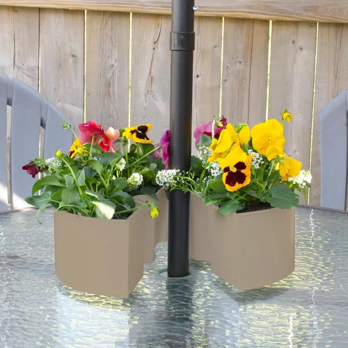 Vista 2 de AuldHome Design Maceta de Sombrilla para Mesa de Patio (Beige/Greige), con Agujero para Sombrilla, Macetas de Medio Círculo de Esmalte Negro