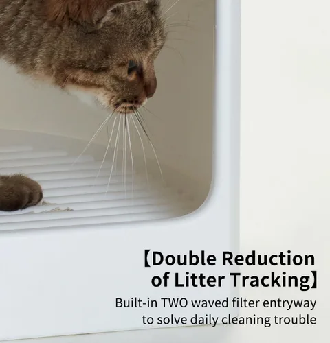 Vista 5 de MS!MAKE SURE Caja de arena para gatos MAX, caja de arena cerrada con cuchara, elegante y funcional para gatos de interior, té con leche