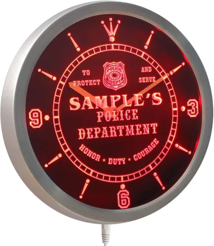 Vista 3 de AdvPro nctk-tm - Reloj de pared LED personalizado con letrero de neón para estación de policía