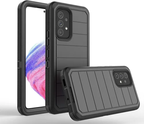 Vista 5 de Funda diseñada para Samsung Galaxy A53 5G con protector de pantalla integrado, resistente a prueba de golpes y clip giratorio para cinturón (negro)
