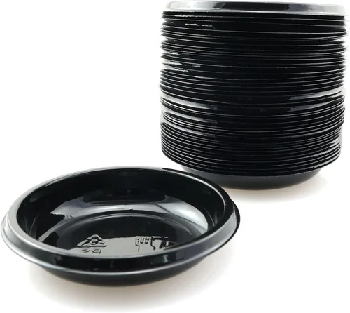 Vista 3 de Platos desechables redondos de plástico para salsa, 30 piezas, negro, platos de sopa y condimentos para el hogar y restaurante