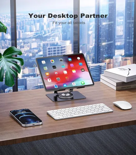 Vista 3 de JOIOT Soporte giratorio para tableta con base giratoria 360, soporte ajustable para dibujo, compatible con iPad Pro/Air/Mini y más (negro)
