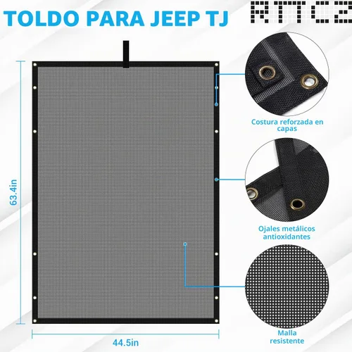 Vista 3 de RT-TCZ para Jeep TJ Parasol de Sol Techo de Malla Bikini Top Cover para Jeep Wrangler TJ 1997-2006 Negro