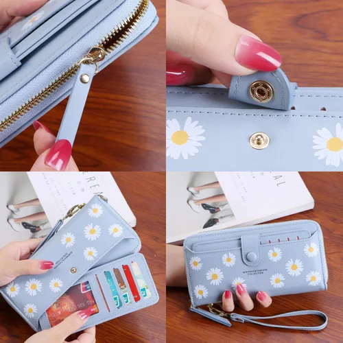 Vista 5 de Cartera de piel para mujer, con bloqueo RFID, bolsillo con cremallera, tarjetero, con ventana de identificación