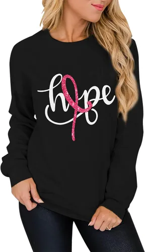 Vista 3 de ALLTB Camisas de cáncer de mama para mujer, sudadera de cinta rosa, camiseta de concientización sobre la lucha contra el cáncer, camiseta casual
