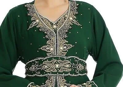 Vista 2 de SANA Creation - Vestido verde para mujer, hermoso vestido largo marroquí Abaya Farasha estilo musulmán suelto de diseñador, bata de caftán SANA