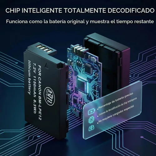 Vista 4 de BM Premium Batería LP-E12 para cámaras digitales Canon EOS-M, EOS M2, EOS M10, EOS M50, EOS M50 Mark II, EOS M100, EOS M200, SX70 HS, Rebel SL1