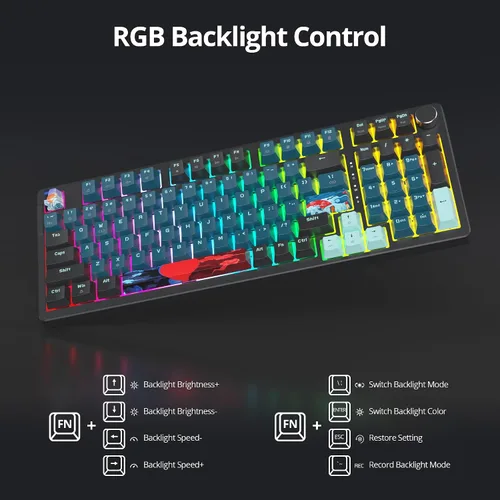 Vista 4 de Junta de teclado para juegos de 98 teclas, teclado personalizado con cable, teclado cremoso intercambiable en caliente con perilla retroiluminada