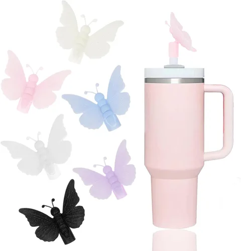 Vista 25 de 8 fundas de popote compatibles con vasos Stanley de 30 y 40 onzas, protectores de tapas reutilizables con puntas de silicona para vasos de 0.4