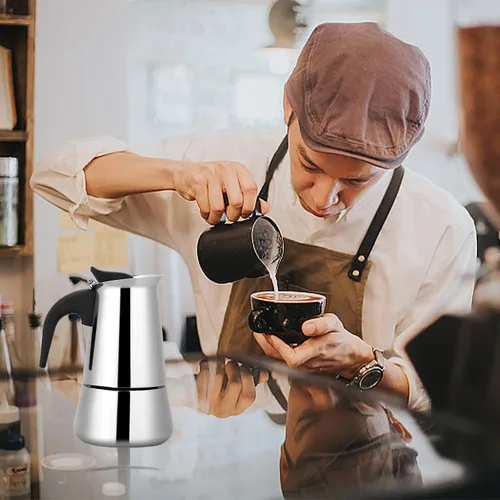 Vista 5 de Cafetera eléctrica del percolador, olla de mesa de café espresso de fondo ancho de acero inoxidable (3.4 fl oz)