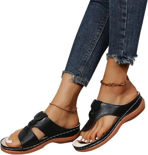 Vista 3 de Sandalias planas de verano elegantes para mujer, sandalias ortopédicas para mujer, soporte de arco