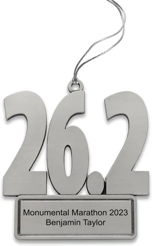 Vista 2 de Indiana - Adorno de metal personalizado de maratón 26.2 – Adorno de Navidad personalizado con grabado personalizado, 2.25 pulgadas, adorno de peltre