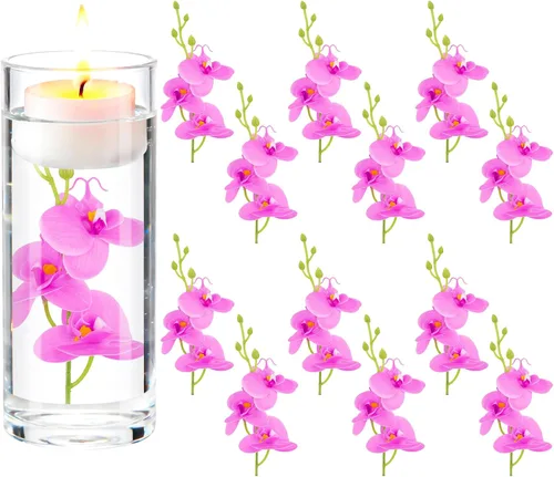 Vista 11 de LARDUX Flores artificiales para velas flotantes, centro de mesa de boda, mini orquídea, relleno de floreros para boda, mesa de comedor, fiesta