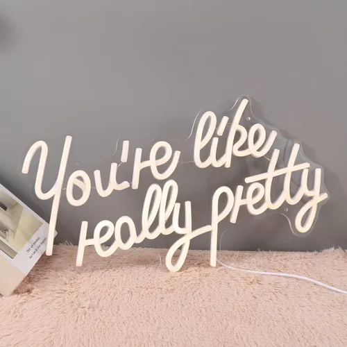 Vista 7 de Planzo Letrero de neón con texto en inglés "You're Like Really Pretty - Letrero de neón para dormitorio, boda, compromiso, despedida de soltera