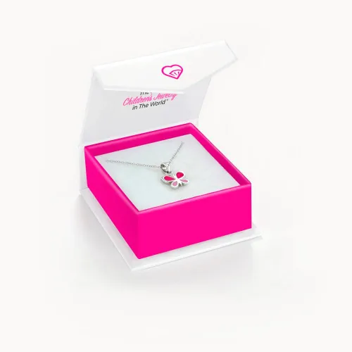 Vista 5 de Collar con colgante de plata de ley 925 de 16 pulgadas con dije de mariposa esmaltada rosa para niñas jóvenes, collares de moda con temática
