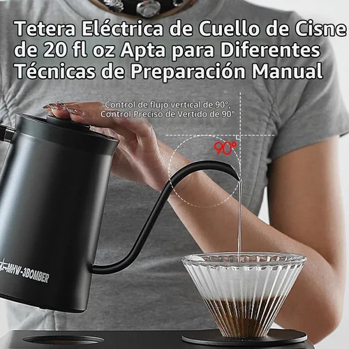 Vista 7 de MHW-3BOMBER Hervidor eléctrico de cuello de cisne, tetera de control de temperatura de ± 1 ℉ con pantalla LED y flujo vertical de 90°, sin BPA