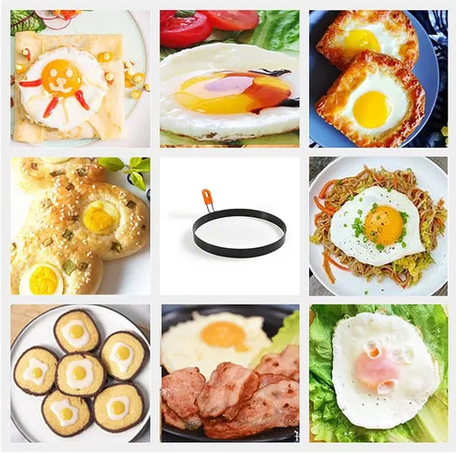 Vista 4 de Molde para panqueques, paquete de 2 anillos para panqueques de 8 pulgadas, anillo de tortilla de acero inoxidable con mango aislado de silicona