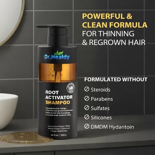 Vista 4 de Champú activador de raíces para hombres, champú para el crecimiento del cabello para pérdida de cabello y adelgazamiento del cabello, sin sulfato