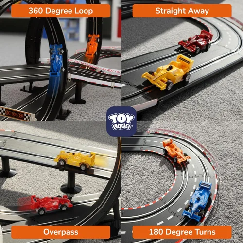 Vista 3 de Juegos de Pista de Carreras de Coches Eléctricos para Niños de 4 a 8 años, Pista de Carreras de 20 pies para 2 Jugadores con 4 Carriles con 2 Coches