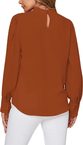 Vista 2 de LYANER Blusa plisada de manga larga con cuello alto falso para mujer