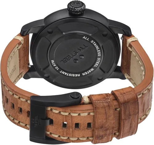 Vista 4 de TW Steel Maverick Mens 45mm Quartz Watch with Analogue Display, 3-Hands Movement and Leather Strap