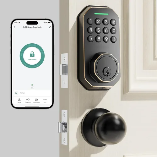 Vista 10 de Ulecoce SL02W - Cerradura de puerta de entrada sin llave WiFi con juego de Negro