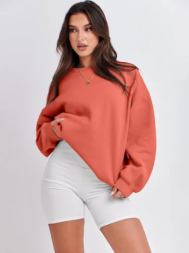 Vista 2 de ANRABESS Sudadera de gran tamaño para mujer, con cuello redondo, estilo Y2K, sudadera con capucha de forro polar, cómoda, camiseta informal, ropa