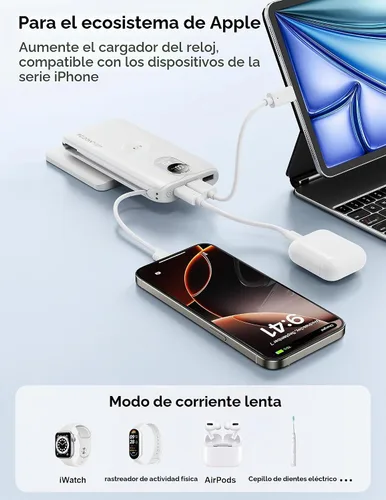 Vista 7 de Portable Charger 10000mAh 20W, Wall Plug, 2 Cables, iWatch Charging