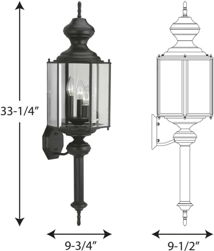Vista 3 de Progress Lighting P5731-31 BrassGUARD - Linterna para exteriores, 33.25 x 9.50 x 9.75, color negro