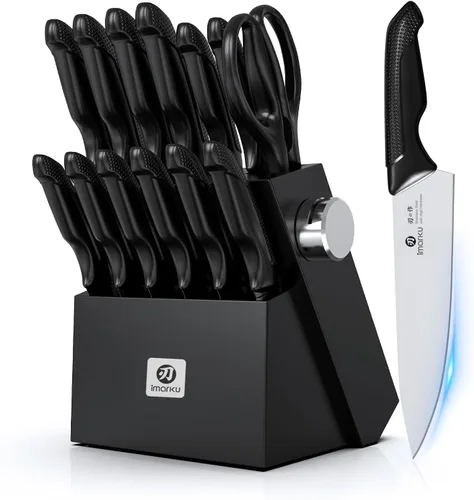 Vista 10 de imarku Juego de cuchillos de cocina japoneses de acero inoxidable de alto Marrón oscuro