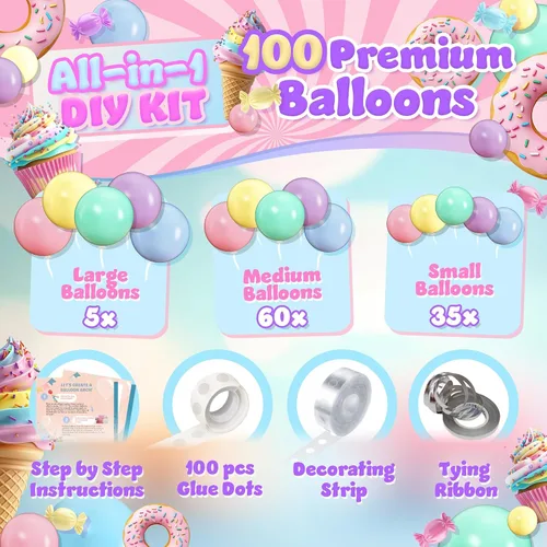 Vista 2 de Kit de arco de globos pastel todo en 1 para decoraciones de fiesta pastel – Globos de fiesta arcoíris de primavera de Pascua para cumpleaños