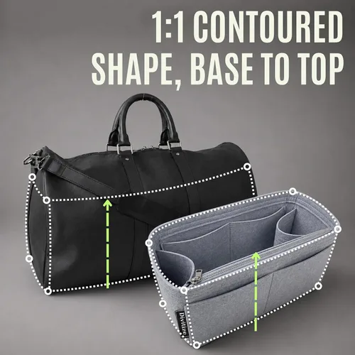 Vista 6 de Divitize Organizador de bolso premium compatible con LV Keepall 25/35/45/50/55/60, hecho a mano, ajuste perfecto, cómodo y resistente, fieltro