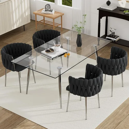 Vista 60 de Juego de mesa de comedor de cristal plateado para 2, juego de mesa cuadrada de lujo moderno de 36 pulgadas, juego de mesa de cocina minimalista de 3
