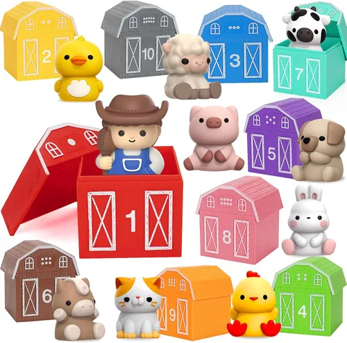 Vista 5 de Aigybobo Juguetes de aprendizaje para niños de 1, 2, 3 años, 40 juguetes de animales Montessori, contar, combinar y clasificar juegos de motricidad