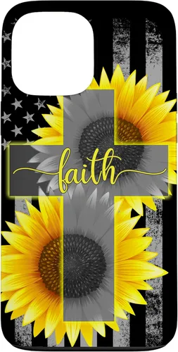 Vista 24 de Faith Jesus Cross Sunflower American Flag Patriotic Black Case for iPhone 17