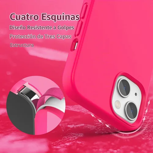 Vista 5 de Funda de silicona líquida compatible con iPhone 14/iPhone 13, rosa Rosa fuerte