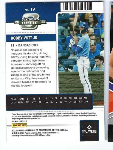 Vista 2 de BOBBY WITT JR. 2022 Panini Chronicles Contenders Optic #19 HOLO PRIZM PARALEL Béisbol Rookie Card RC Kansas City Royals