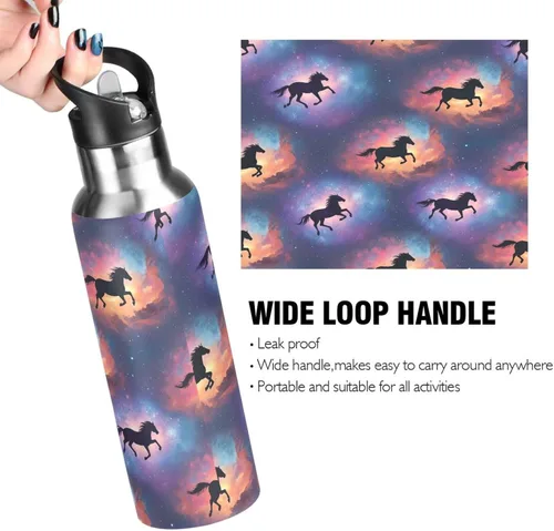 Vista 4 de Horses Vibrant Insulated Stainless Steel Water Bottle with Straw 20 Oz, BPA-Free Sports Water Bottle with Straw Leakproof Water Bottles