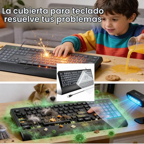 Vista 7 de Teclado retroiluminado de impresión grande, USB con cable