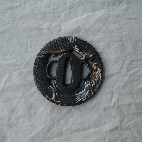 Vista 16 de Japanese Katana Sword Guard (Tsuba) - Hand-Forged Alloy Samurai Tsuba 3.2", Authentic Iaido Accessory for Sword Collection, Durable Fitting