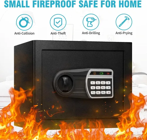 Vista 2 de Caja fuerte de 1.6 pies cúbicos, caja fuerte para el hogar con bolsa impermeable ignífuga, caja de seguridad antirrobo con teclado digital, sistema