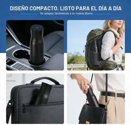 Vista 6 de AquaSync - Botella de agua inteligente autolimpiante de 17 onzas de acero inoxidable aislado al vacío con tecnología de luz UV-C pantalla