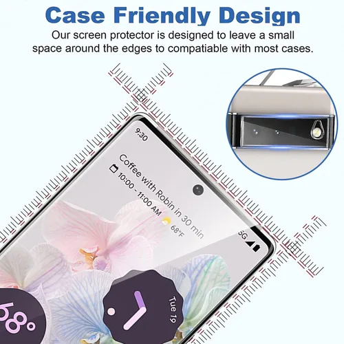 Vista 7 de [Paquete de 3+1] Protector de pantalla para Google Pixel 6 Pro, vidrio templado 9H, compatible con huellas dactilares ultrasónicas, curvado 3D