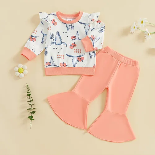 Vista 9 de Kaipiclos Ropa occidental para bebé niña, con lindo estampado con volantes, manga larga, pantalones para otoño e invierno, trajes de vaquera