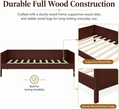 Vista 5 de Marco de sofá cama de madera de tamaño individual con rieles de 3 lados y Walnu Oscuro