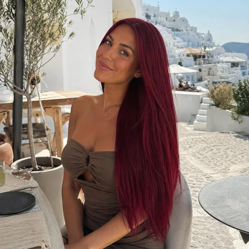 Vista 2 de CAISHA XXL - Juego de 8 extensiones de cabello con clip de 24 pulgadas, extensiones de cabello lacio rojo burdeos CES10