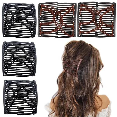 Vista 12 de 5 unidades de peine mágico elástico ajustable con clip elástico para mujeres y niñas, sin arrugas, horquillas vintage para hacer moños, accesorios